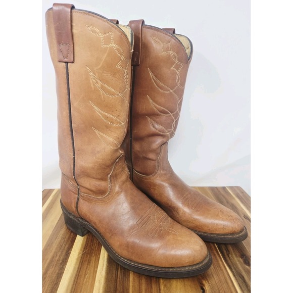 ACME Other - ACME Vintage Cowboy Western Boots Cognac Brown Leather Ranch Men Size 7 Womens 9